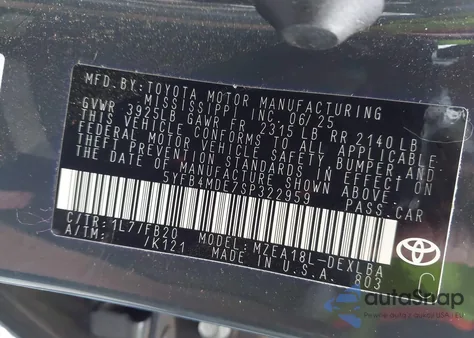 2025 Toyota Corolla Le from USA, damaged, VIN 5YFB4MDE7SP322959